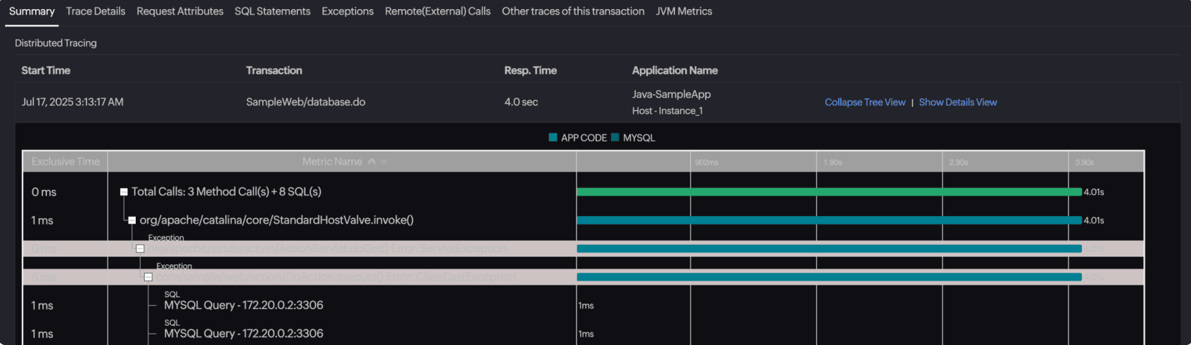 Application performance monitoring traces