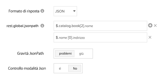 Form control elements to configure JSON response checks