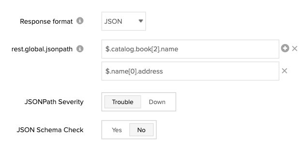 Form control elements to configure JSON response checks