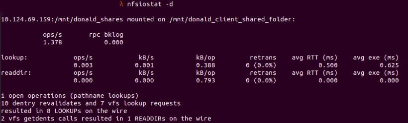 Fig. 8 : nfsiostat -d mostrando estatísticas para um diretório montado no servidor NFS