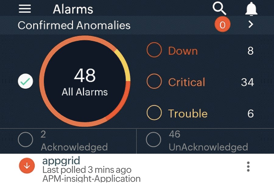 Alarms View on Android App