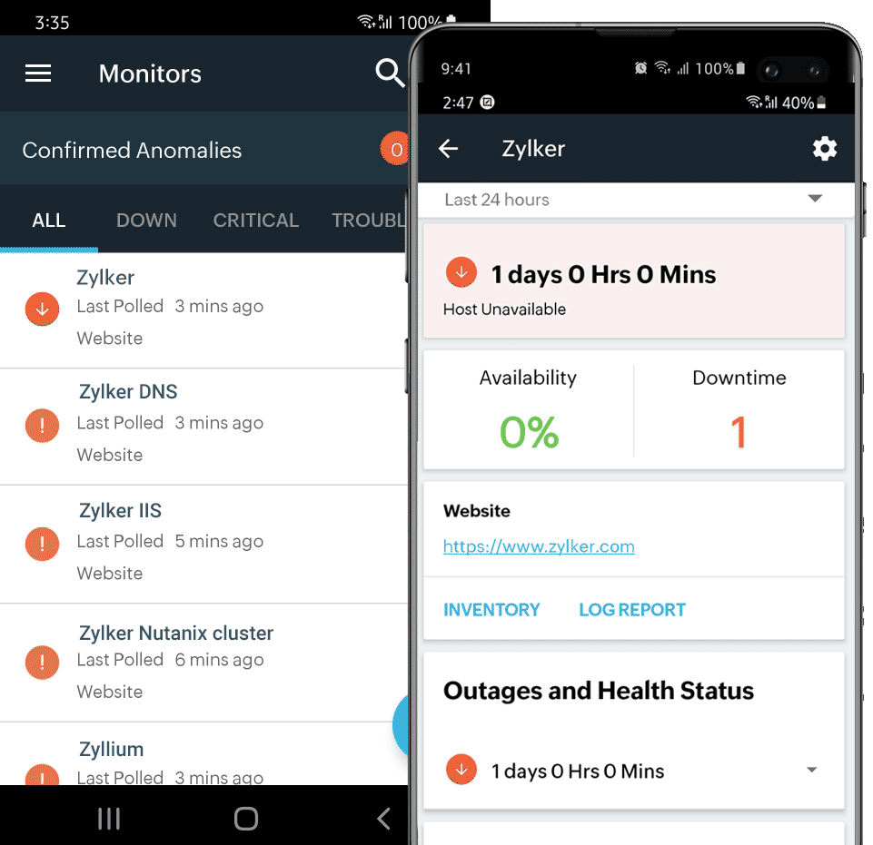 Track the performance of your resources using the Site24x7 Android App