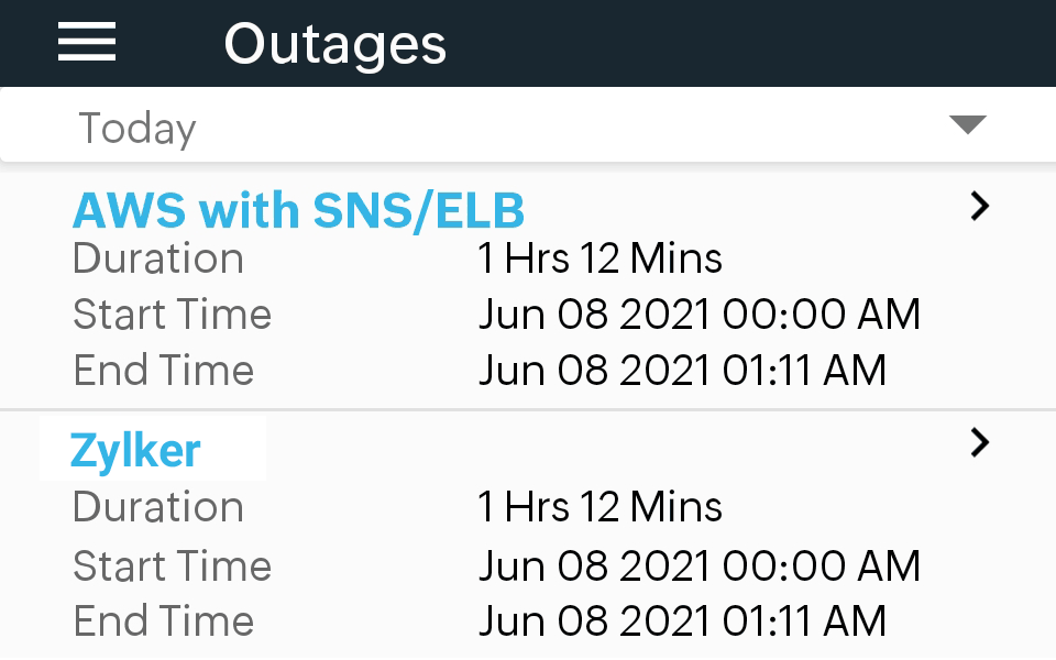 Outages Report on the App