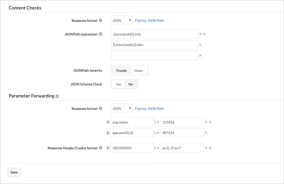 A form displaying labels and corresponding input fields for testing API response