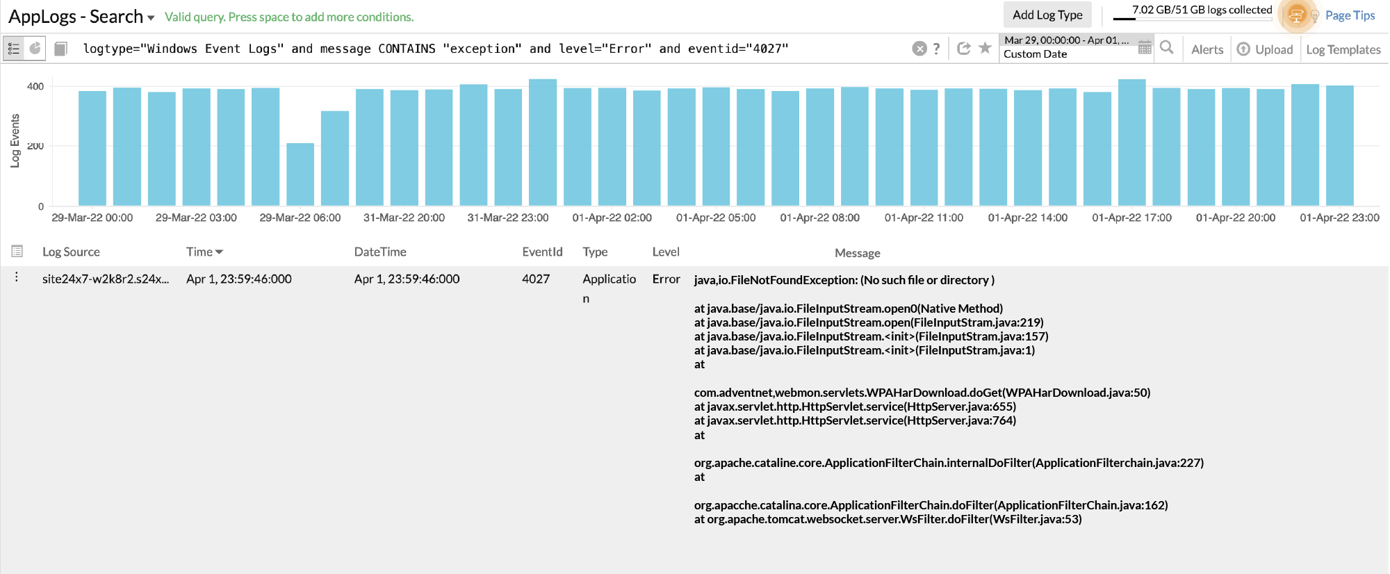  Finding the exact trace using Site24x7 AppLogs