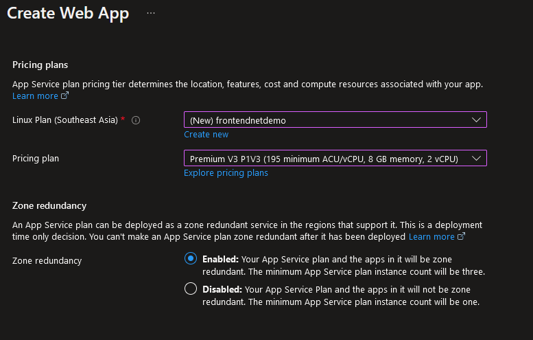 Azure App Service plans and zone redundancy support 