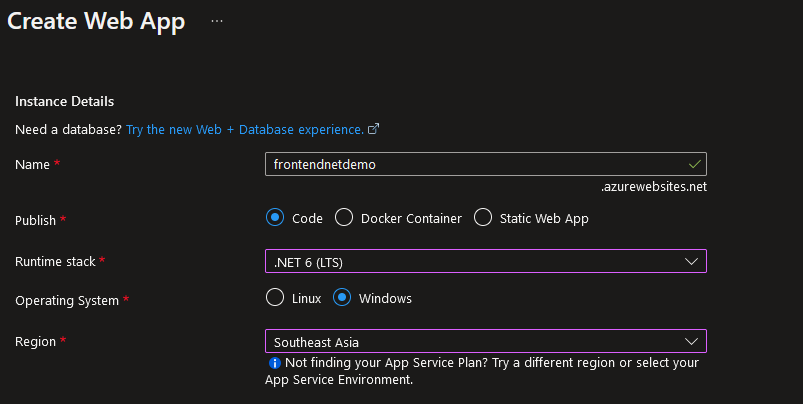 Provisioning an Azure App service web app with publish stack