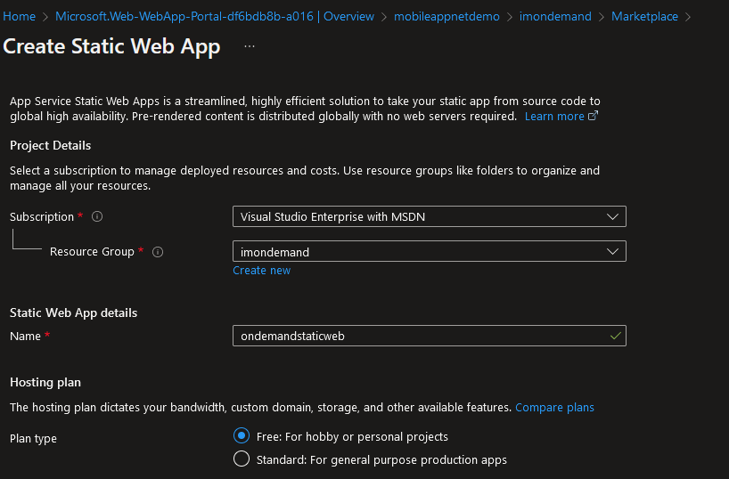 Deploying an Azure Static Web application 