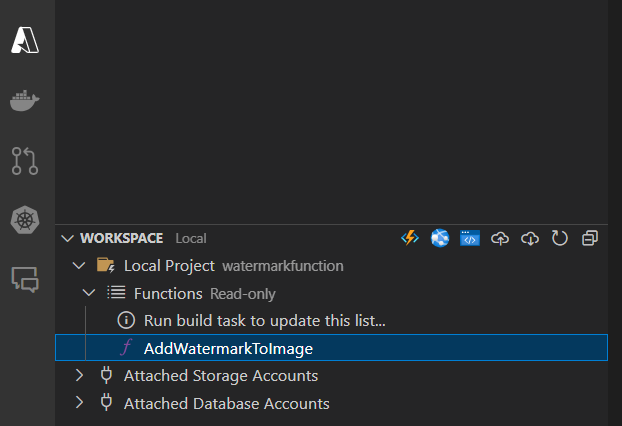 Starting the Azure Function deployment from the Visual Studio Function Extension Workspace 