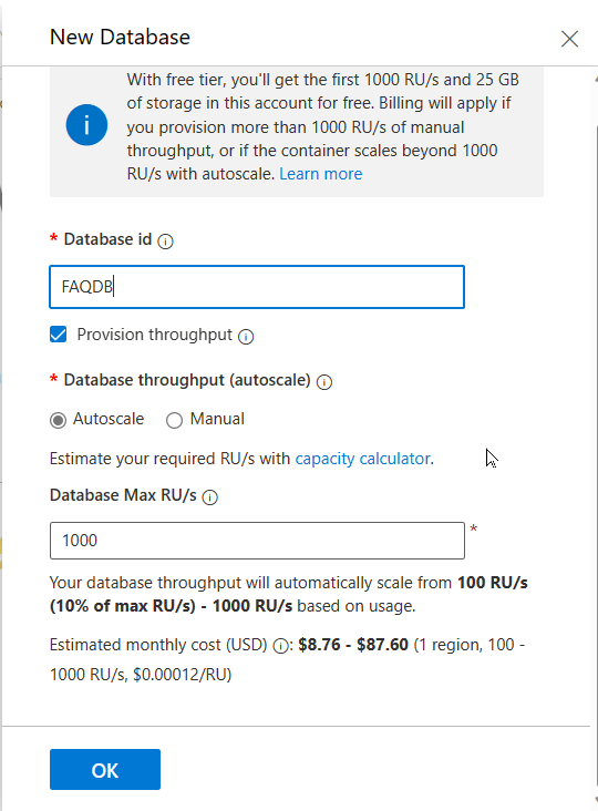 Database ID information and throughput 