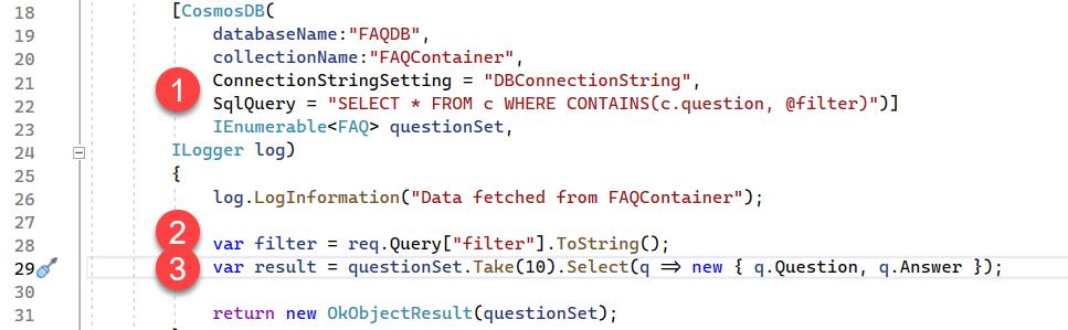 Code changes in the OptimizedAzureFAQ source file 