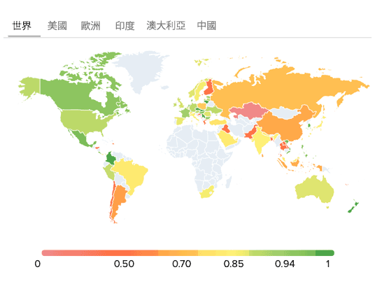 Color-coded world map depicting page load time and user satisfaction