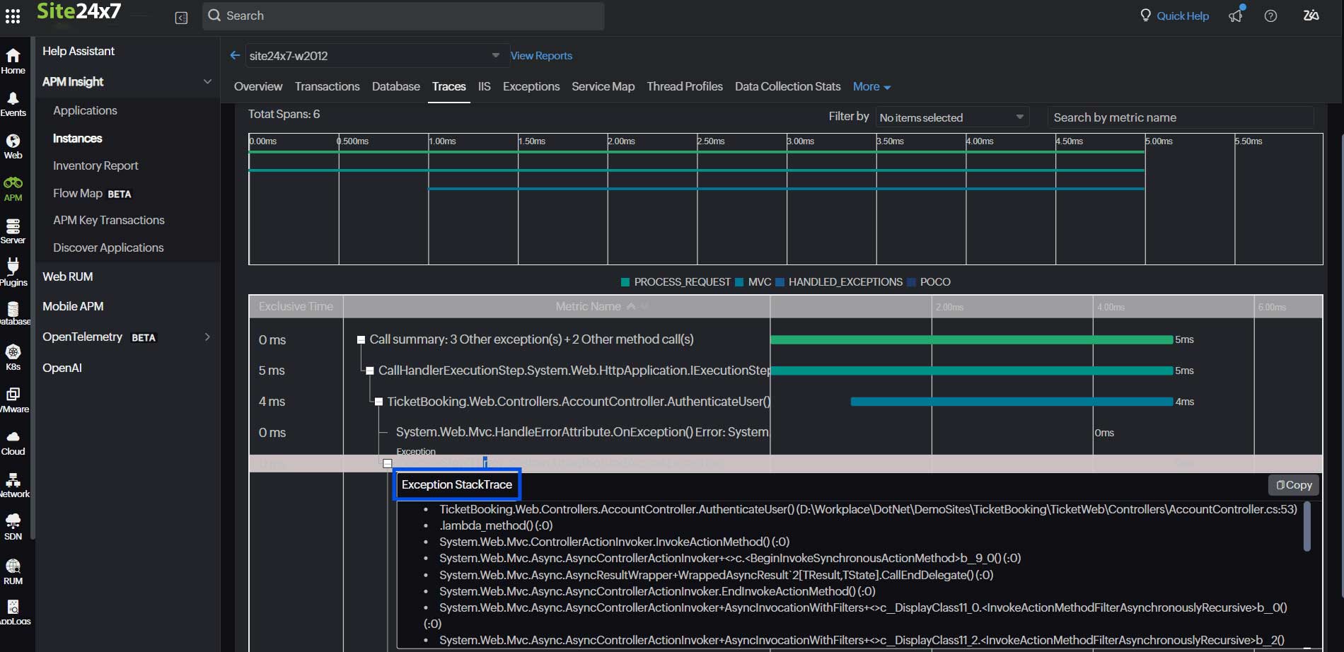 Exception stack trace pinpointing the origin of latency or failure within a distributed request.