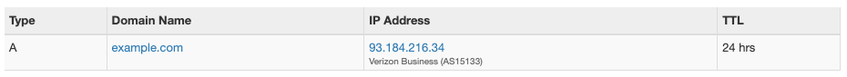 Fig. 1: Resultado da pesquisa de registro DNS.