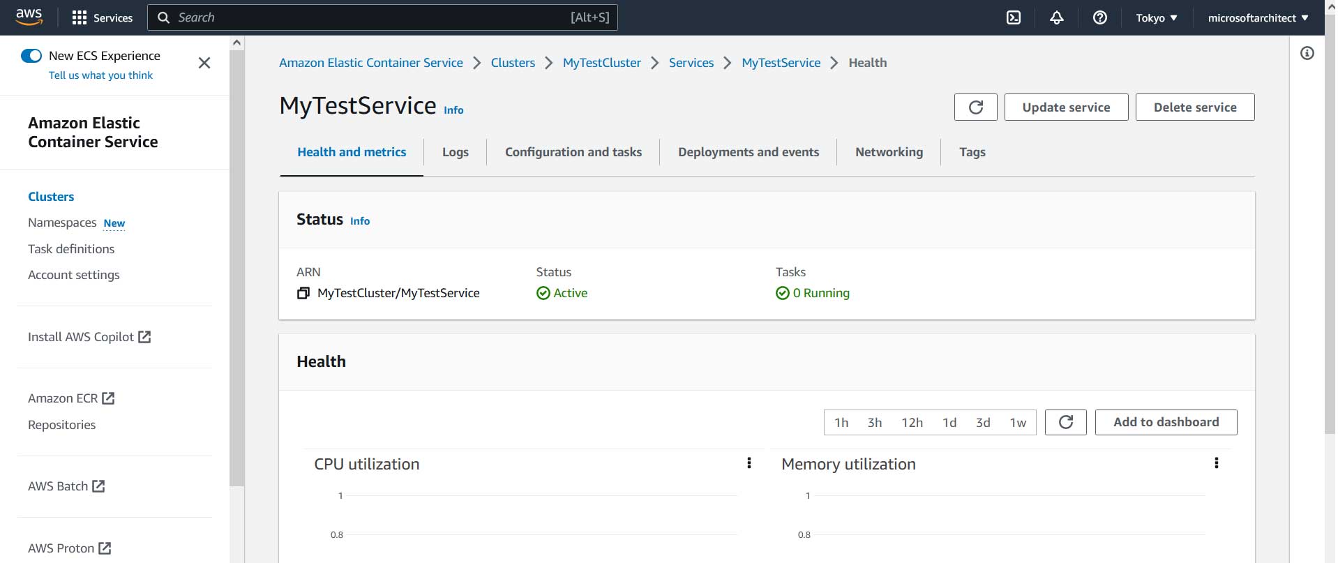 Selecting metrics for the service in AWS