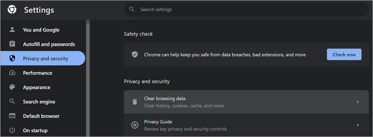 Privacy and security settings