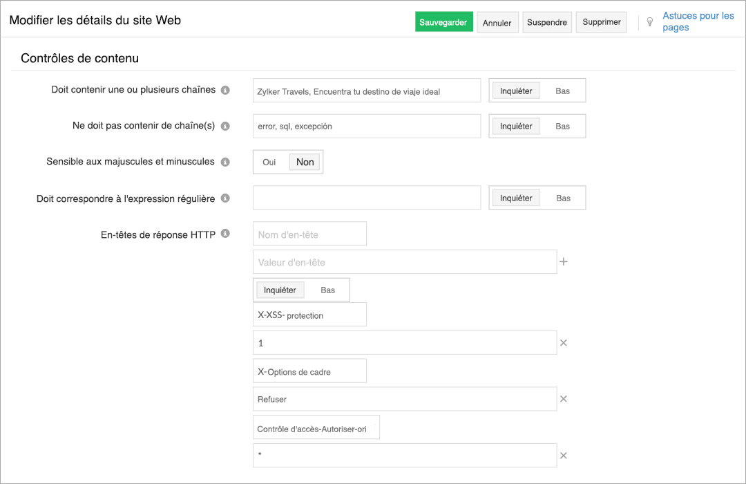 A form dispalying labels and corresponding input fields for content checks