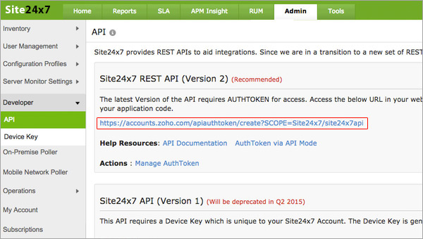 Site24x7 API Key