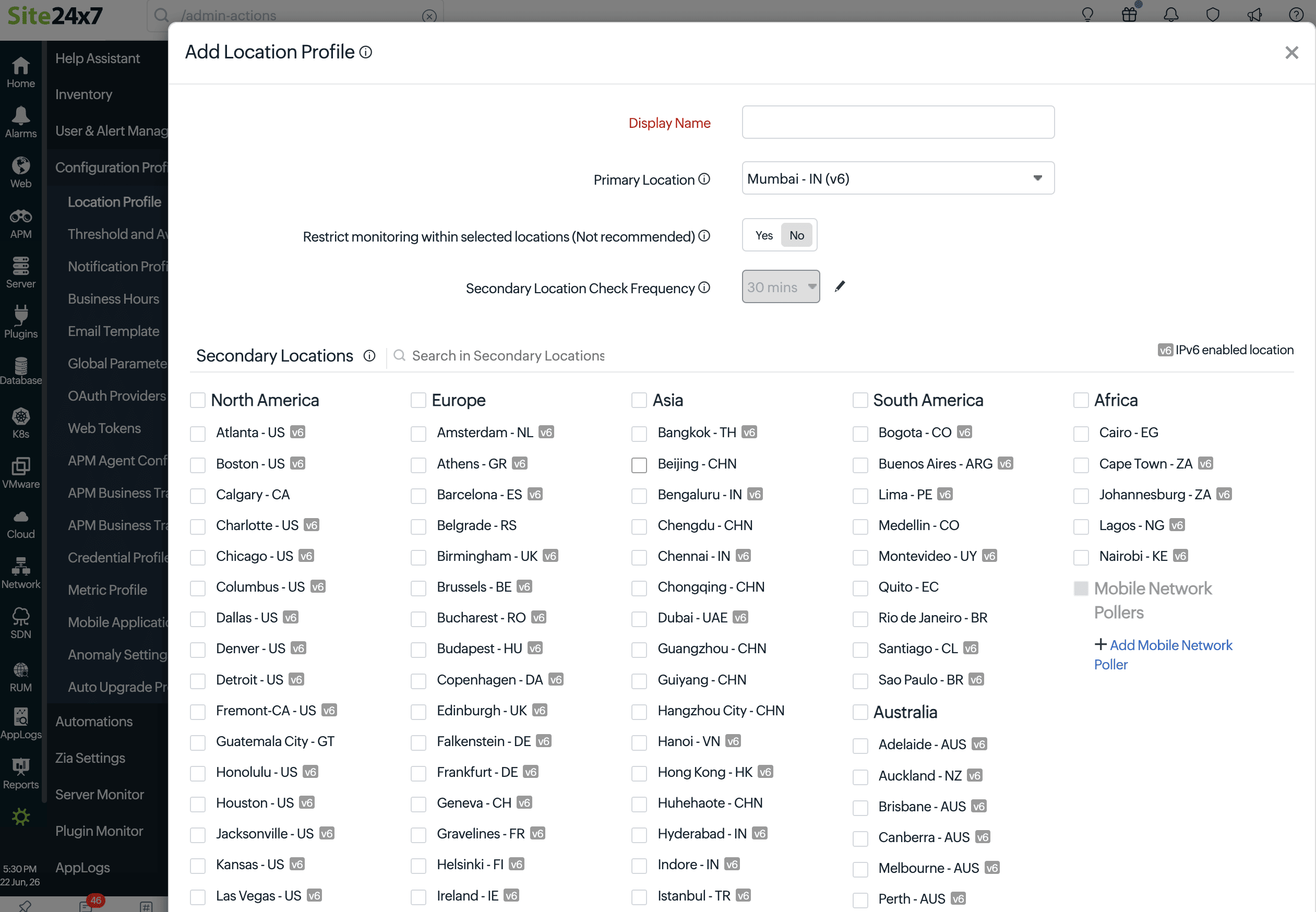 Choose your preferred IPv6 location for performing the checks