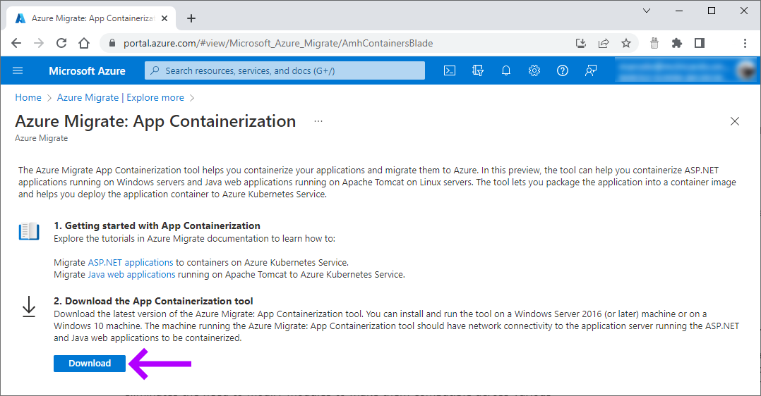 Download the App Containerization tool