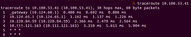 Fig. 2: traceroute to development server shows transferred packets