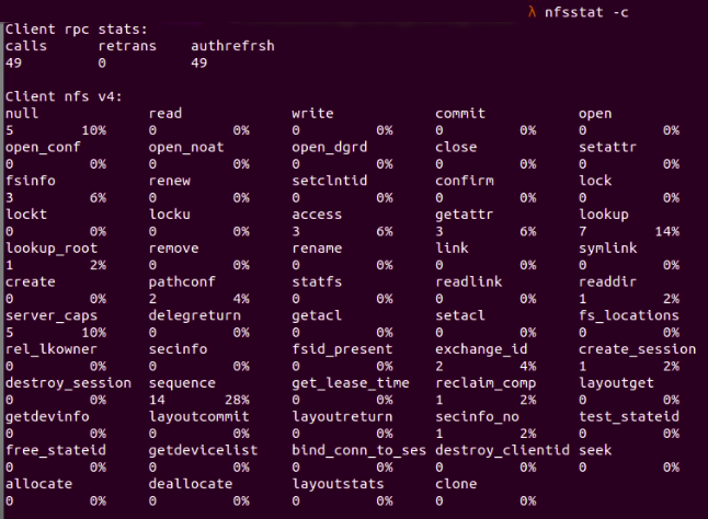 Fig. 7 : nfsstat -c mostra os dados do cliente NFS em detalhes