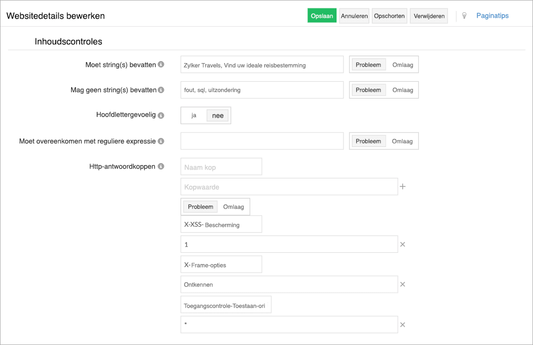 A form dispalying labels and corresponding input fields for content checks