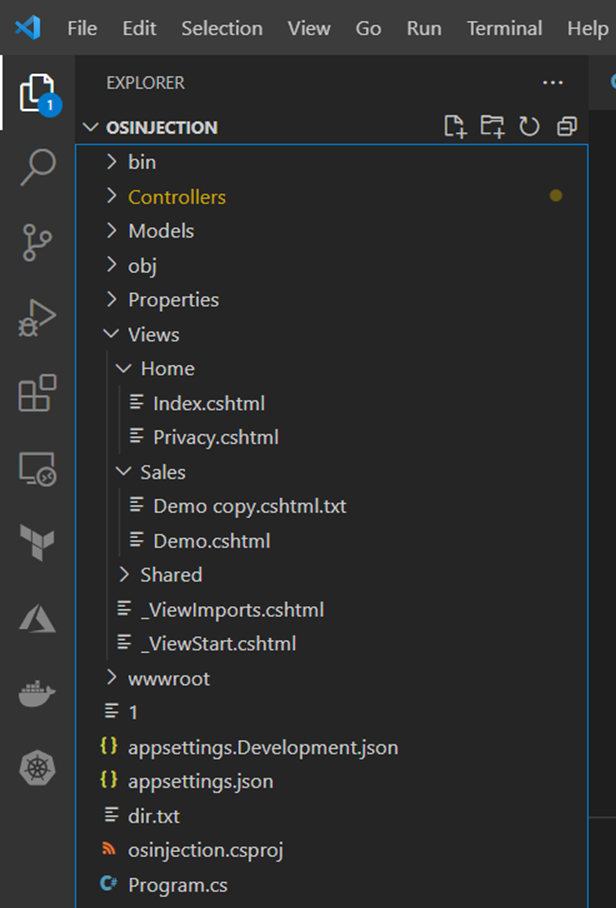 VS Code showing the MVC template’s directory structure