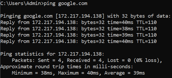 A popular way to test internet connection in a command line tool