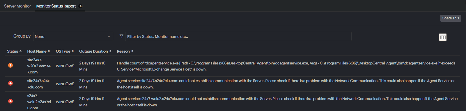 Host status report