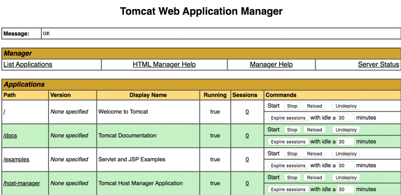 Fig. 2: The Tomcat Manager web interface