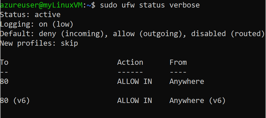 Verbose status of an Ubuntu firewall