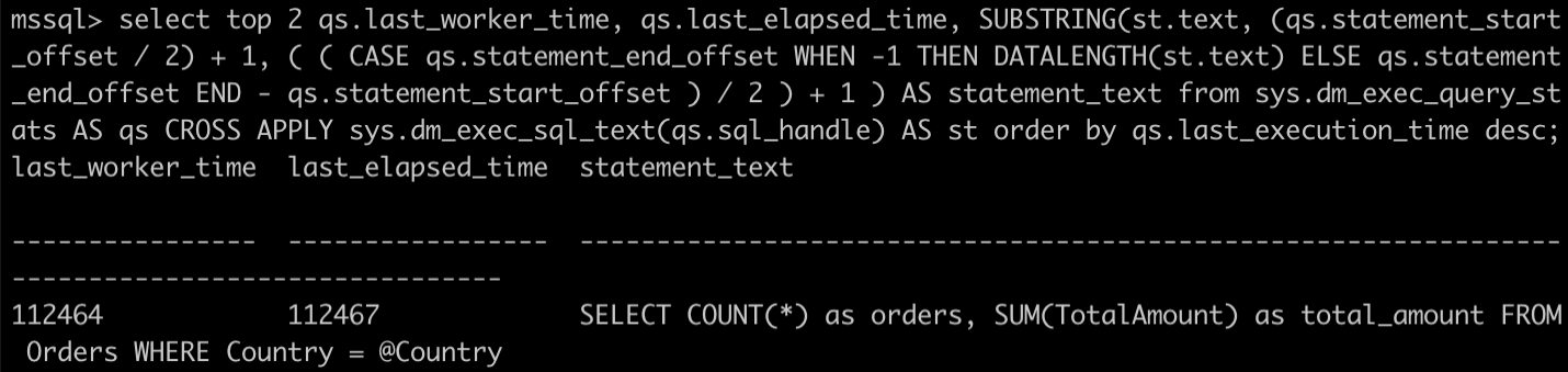 Output for the last_worker_time and last_elapsed_time query