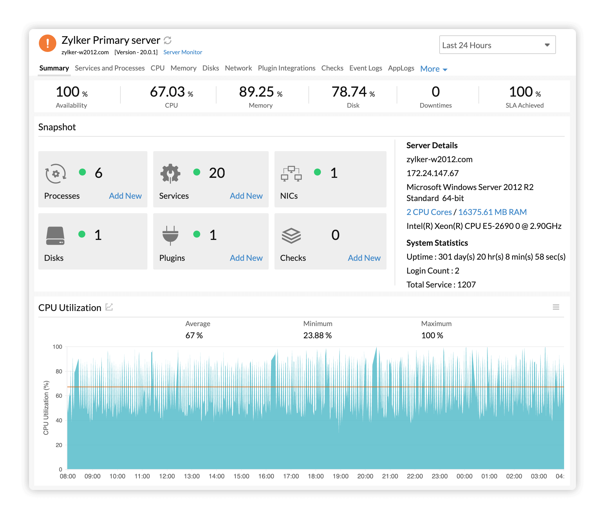 Monitoramento do tempo de atividade do servidor