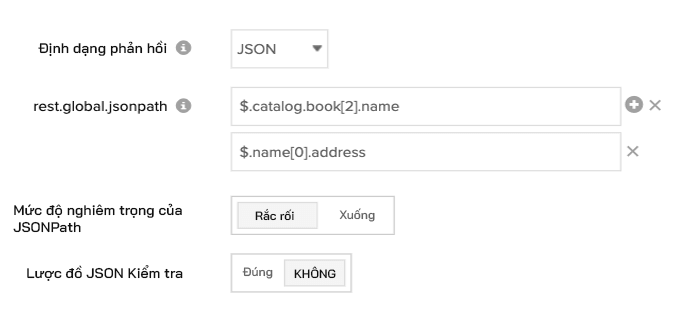 Form control elements to configure JSON response checks