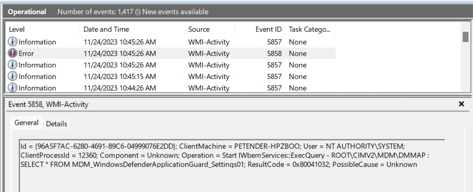 Detailed error message related to WMI Provider Host process